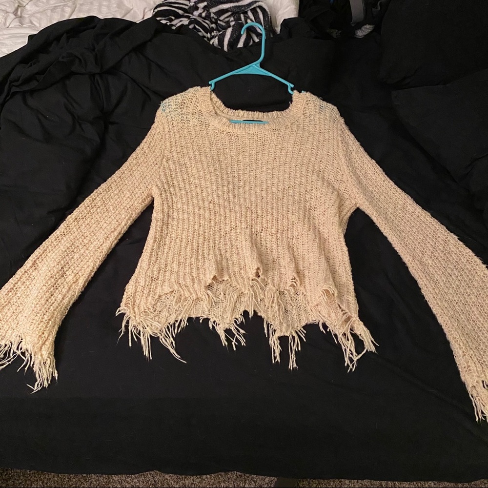 Cream Distressed Sweater